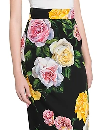 Floral Stretch-Silk Pencil Skirt