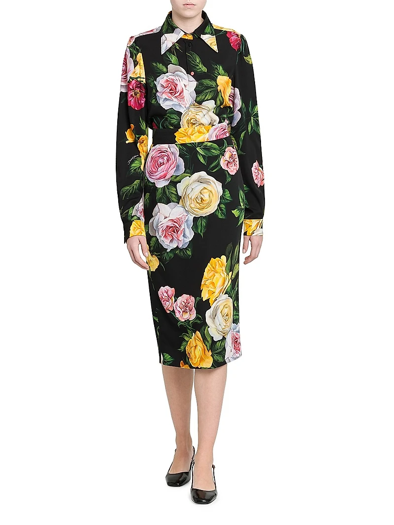 Floral Stretch-Silk Pencil Skirt