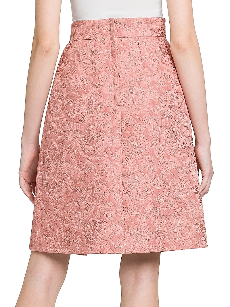 Floral Jacquard A-Line Midi-Skirt