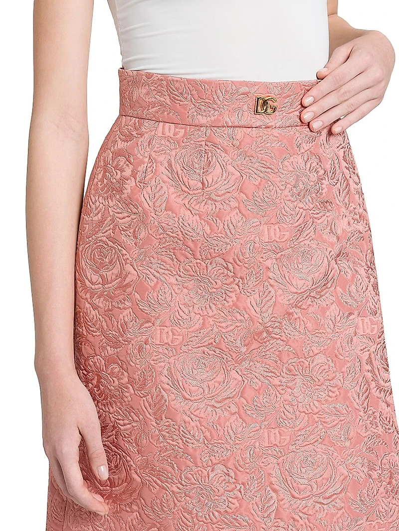 Floral Jacquard A-Line Midi-Skirt