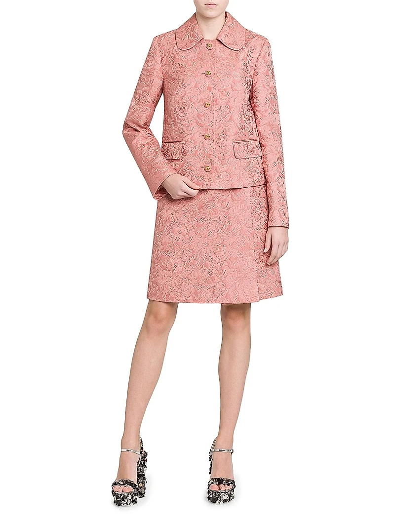 Floral Jacquard A-Line Midi-Skirt