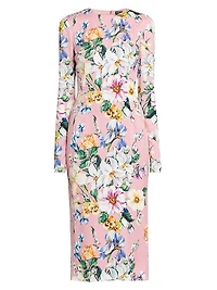 Floral Stretch Silk Midi-Dress