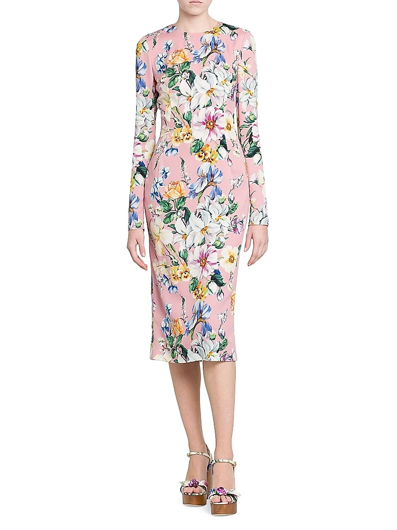 Floral Stretch Silk Midi-Dress