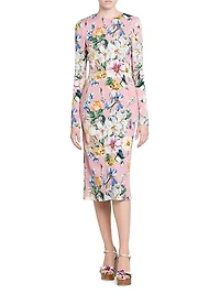 Floral Stretch Silk Midi-Dress