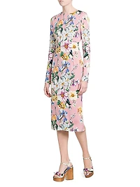Floral Stretch Silk Midi-Dress