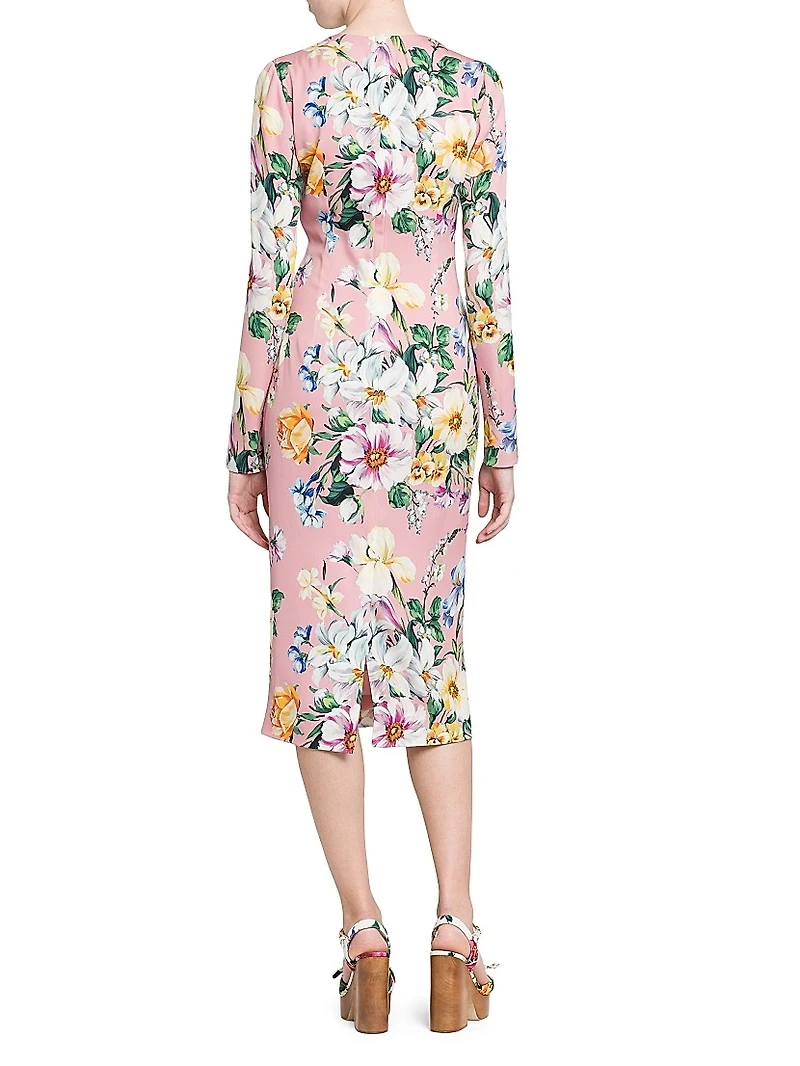 Floral Stretch Silk Midi-Dress