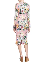 Floral Stretch Silk Midi-Dress