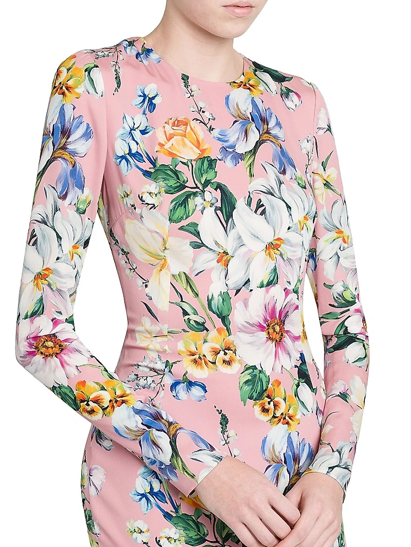 Floral Stretch Silk Midi-Dress