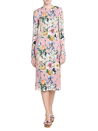 Floral Stretch Silk Midi-Dress