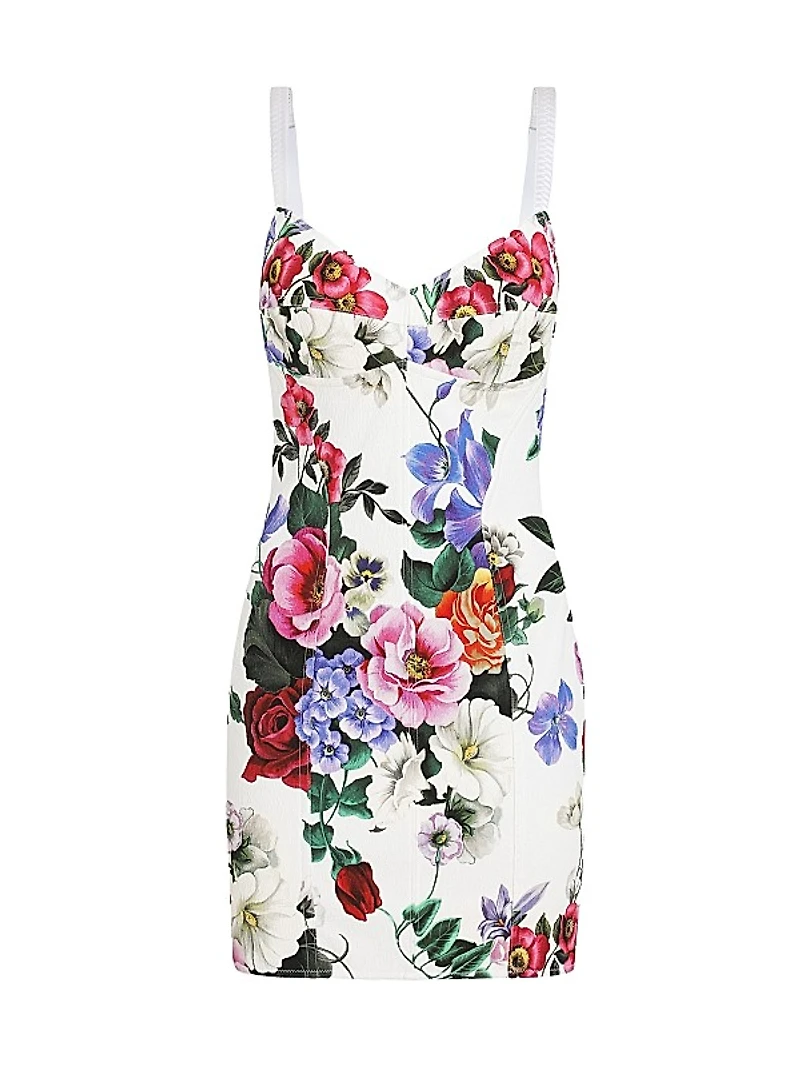 Floral Cotton-Blend Bustier Minidress