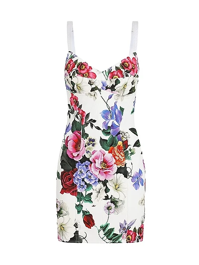 Floral Cotton-Blend Bustier Minidress