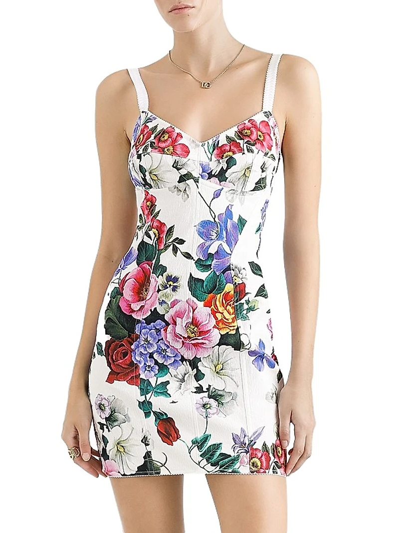 Floral Cotton-Blend Bustier Minidress