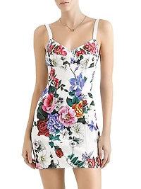Floral Cotton-Blend Bustier Minidress