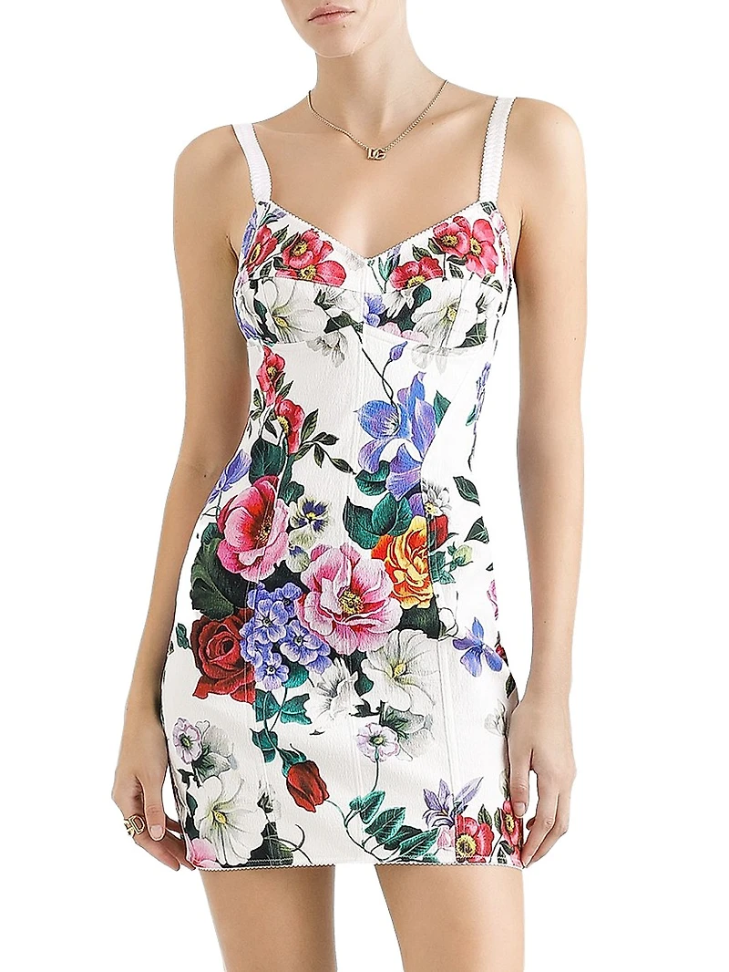 Floral Cotton-Blend Bustier Minidress