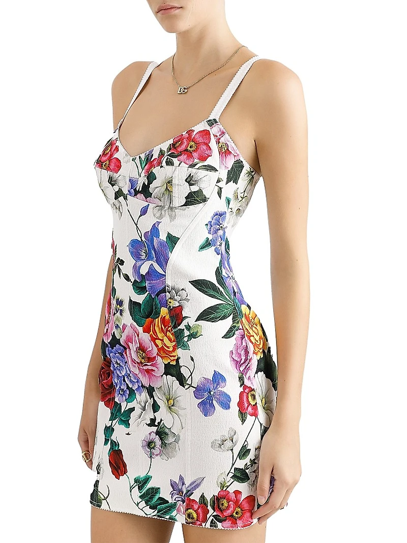 Floral Cotton-Blend Bustier Minidress