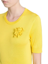 Floral-Appliquéd Silk Short-Sleeve Sweater