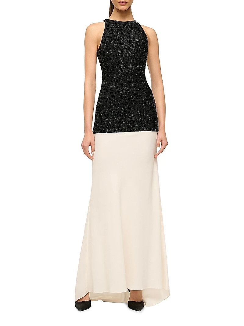 Gabrielle Bead-Embellished Colorblocked Maxi Dress