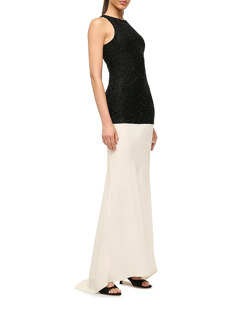 Gabrielle Bead-Embellished Colorblocked Maxi Dress
