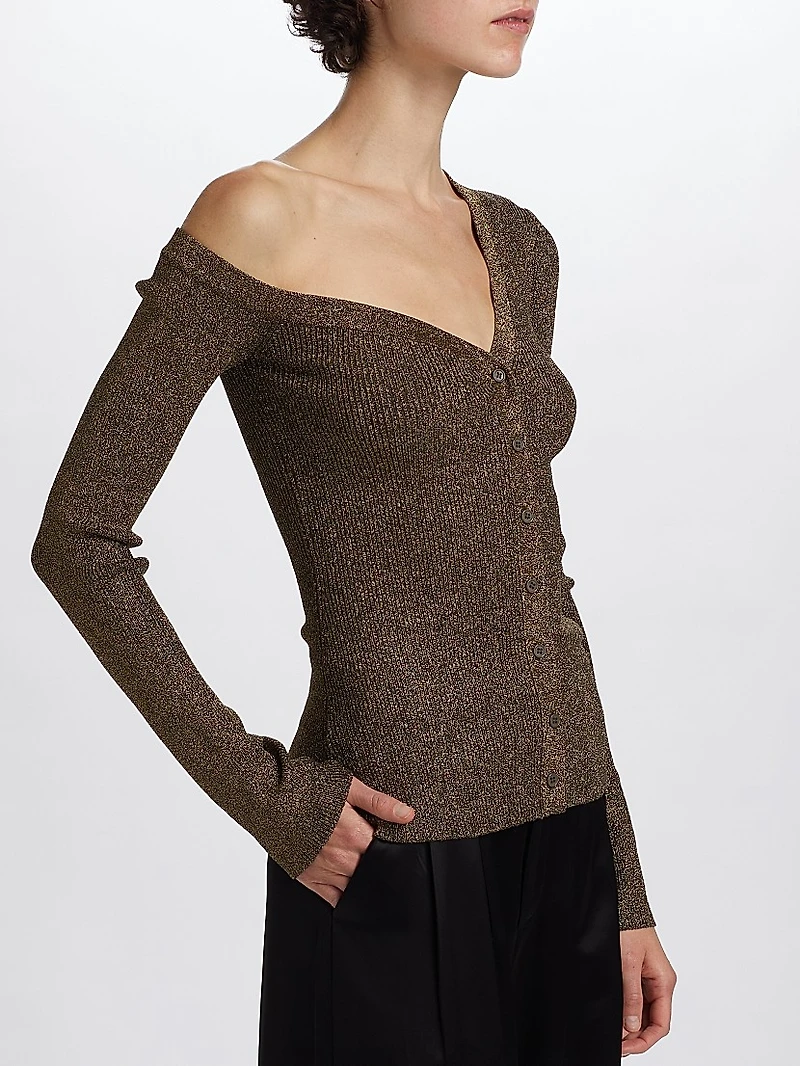Craftsman One Shoulder Metallic Cardigan