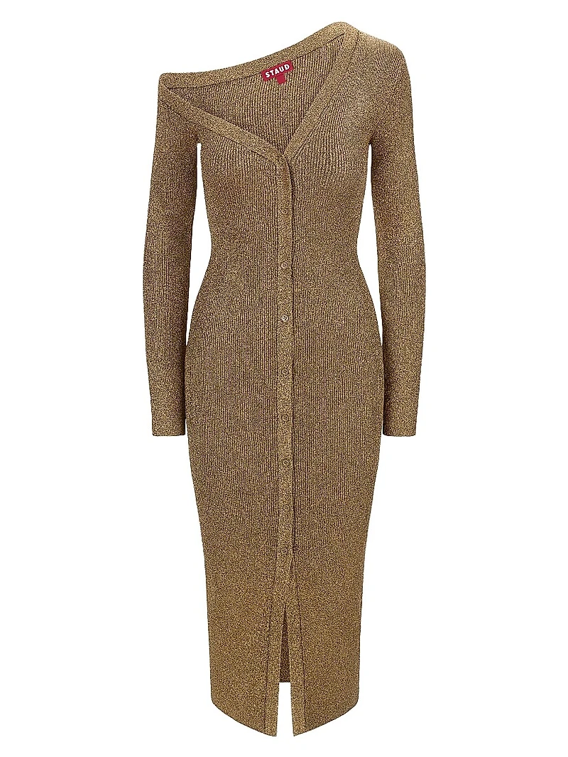 Craftsman Metallic Rib-Knit Asymmetric Sweaterdress