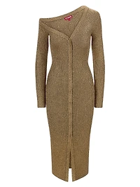 Craftsman Metallic Rib-Knit Asymmetric Sweaterdress