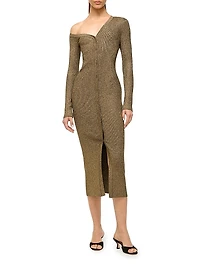 Craftsman Metallic Rib-Knit Asymmetric Sweaterdress