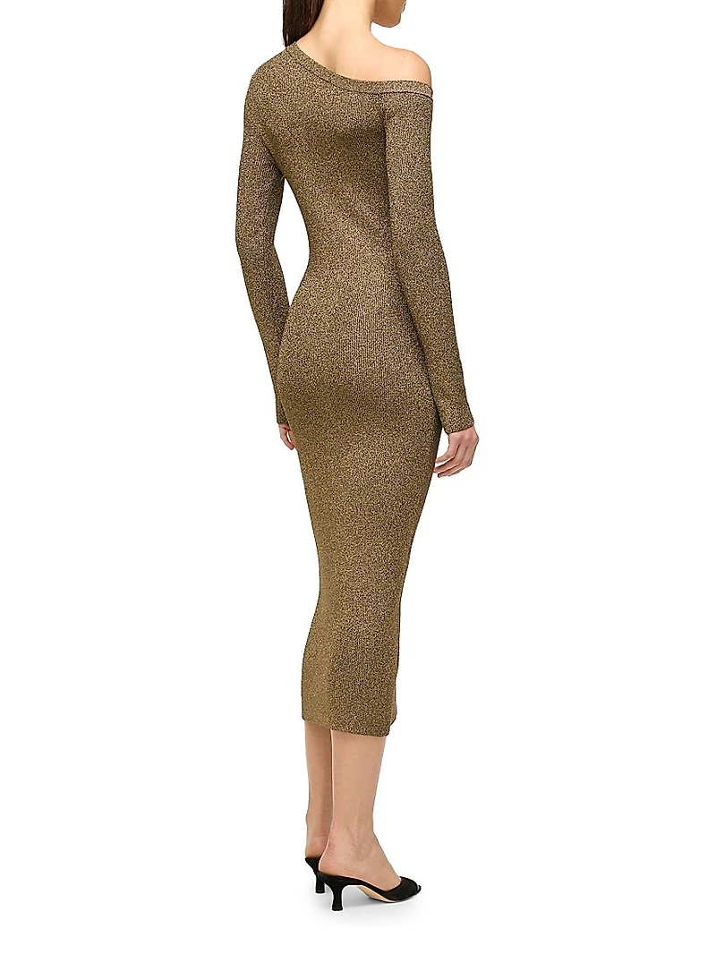 Craftsman Metallic Rib-Knit Asymmetric Sweaterdress