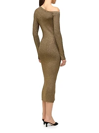 Craftsman Metallic Rib-Knit Asymmetric Sweaterdress