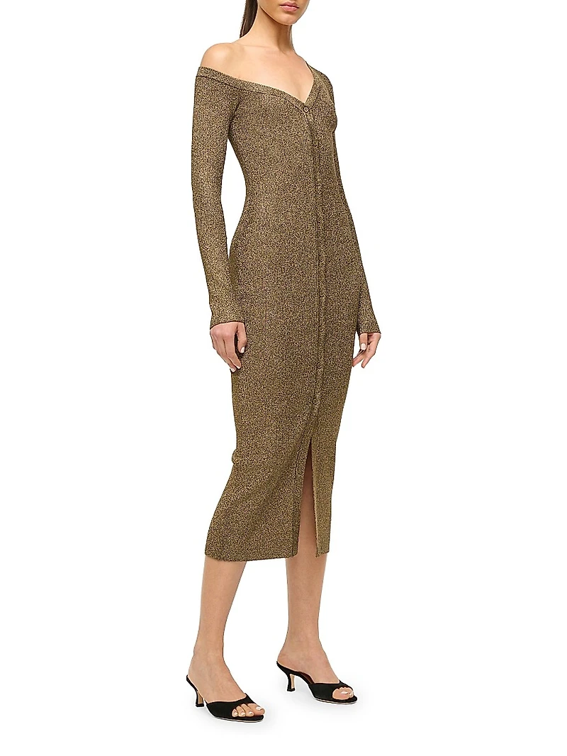 Craftsman Metallic Rib-Knit Asymmetric Sweaterdress