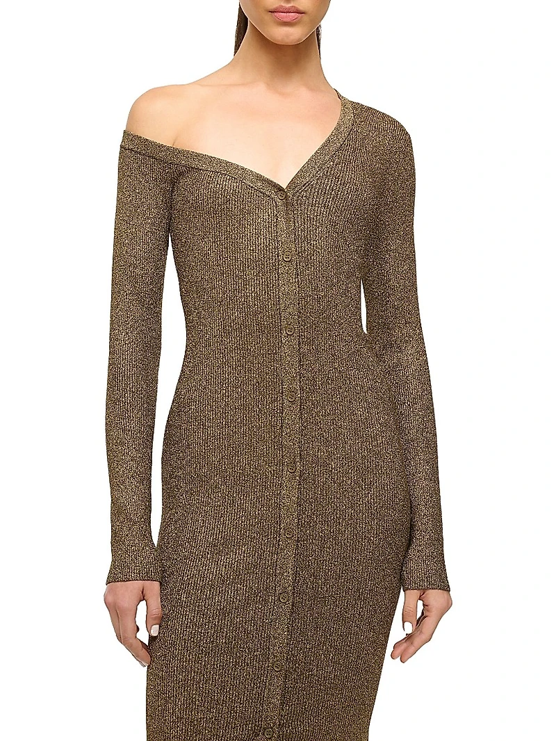 Craftsman Metallic Rib-Knit Asymmetric Sweaterdress