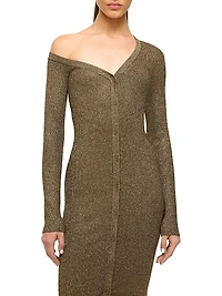 Craftsman Metallic Rib-Knit Asymmetric Sweaterdress