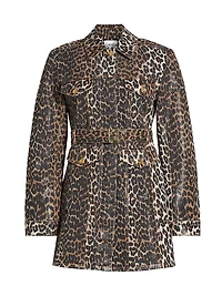 Leopard Print Denim Mini Shirtdress