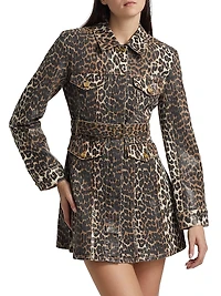 Leopard Print Denim Mini Shirtdress