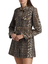 Leopard Print Denim Mini Shirtdress