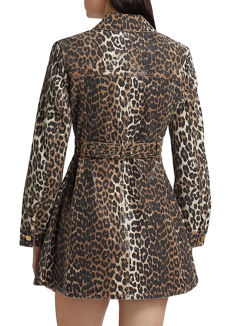 Leopard Print Denim Mini Shirtdress