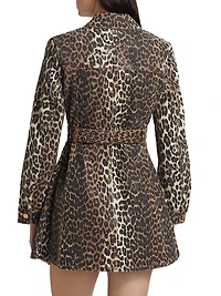 Leopard Print Denim Mini Shirtdress