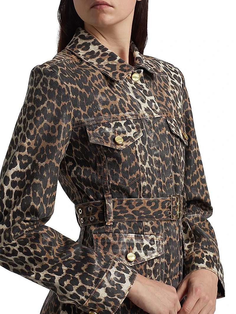 Leopard Print Denim Mini Shirtdress
