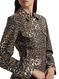 Leopard Print Denim Mini Shirtdress