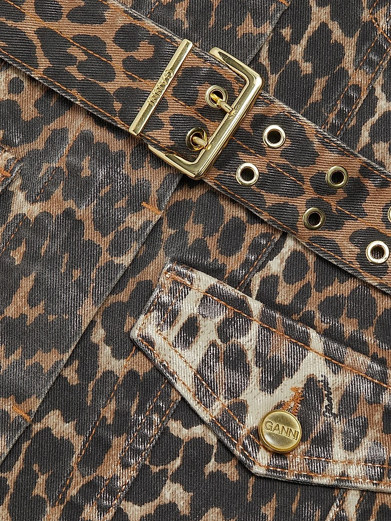 Leopard Print Denim Mini Shirtdress