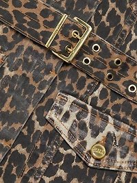 Leopard Print Denim Mini Shirtdress