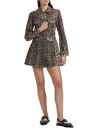 Leopard Print Denim Mini Shirtdress