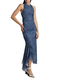 Marl Mesh Ruched Crossover Midi-Dress