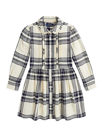 Little Girl's & Girl's Ruffle-Trim Plaid Shirtdress