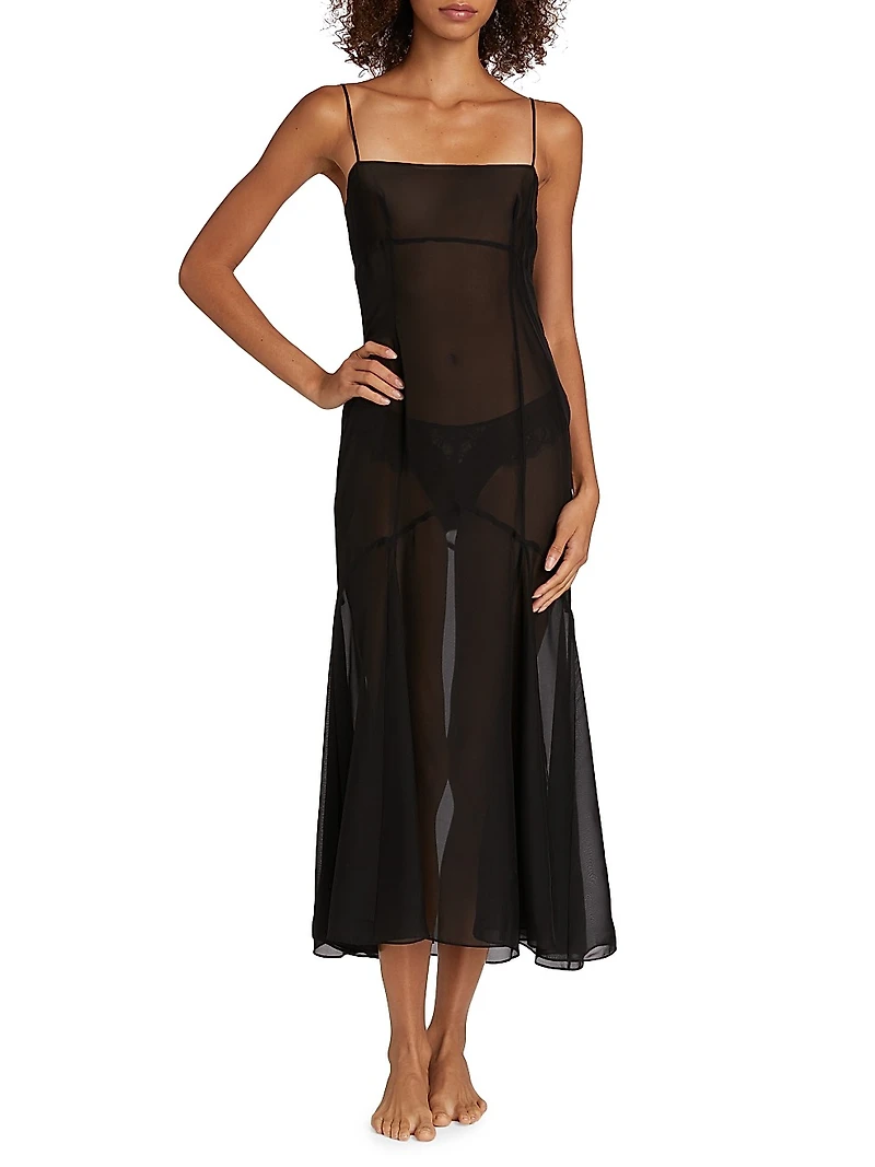 Silk Chiffon Seamed Maxi Dress