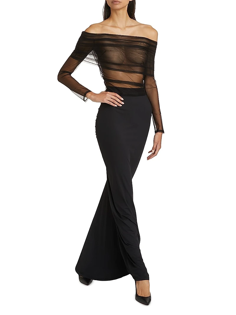 Tulle Off-the-Shoulder Top