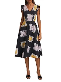 Wura Geometric Cotton Cap-Sleeve Midi-Dress