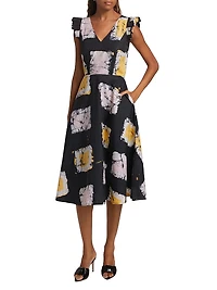 Wura Geometric Cotton Cap-Sleeve Midi-Dress