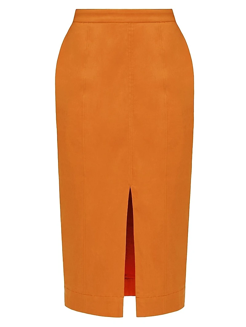 Alu Stretch-Cotton Column Midi-Skirt