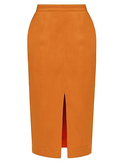 Alu Stretch-Cotton Column Midi-Skirt
