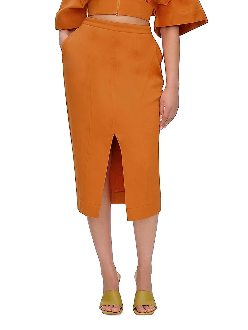 Alu Stretch-Cotton Column Midi-Skirt